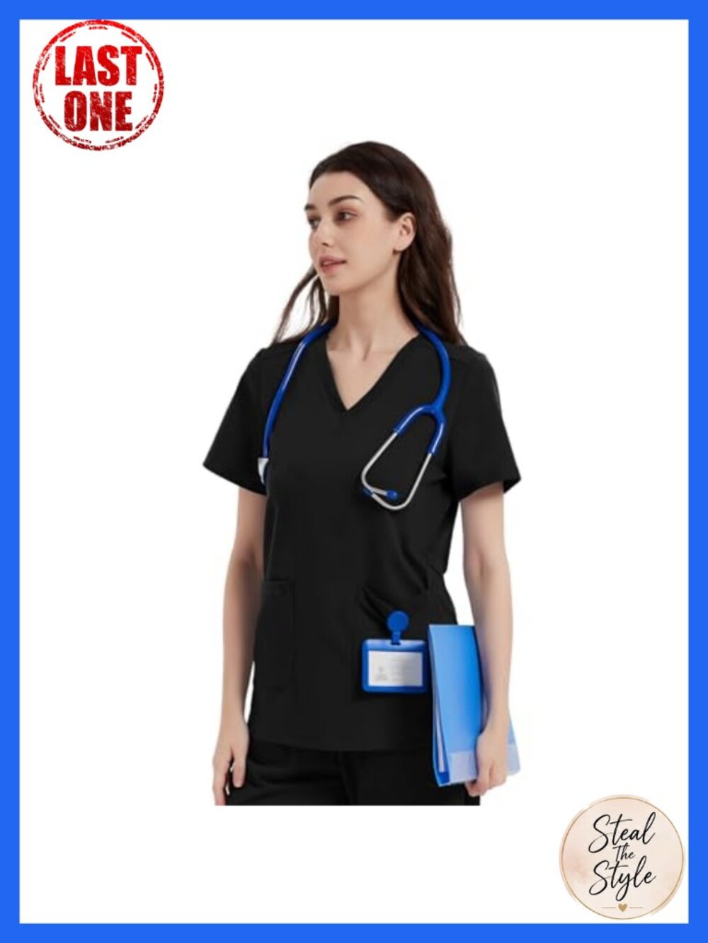 QBK Yoga Scrub Top Women V Neck with 2 Pockets Soft Stretch